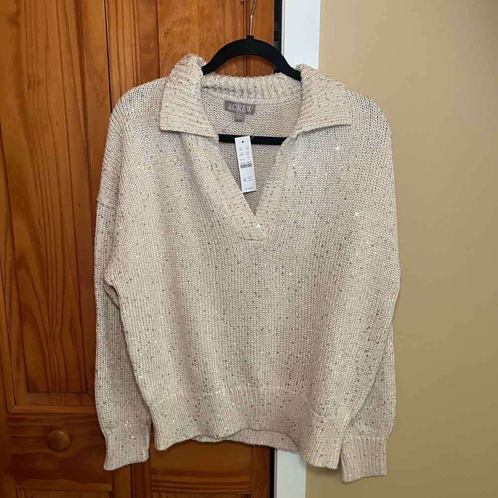 J. Crew Women's Cream Sweater with Sequins NWT L